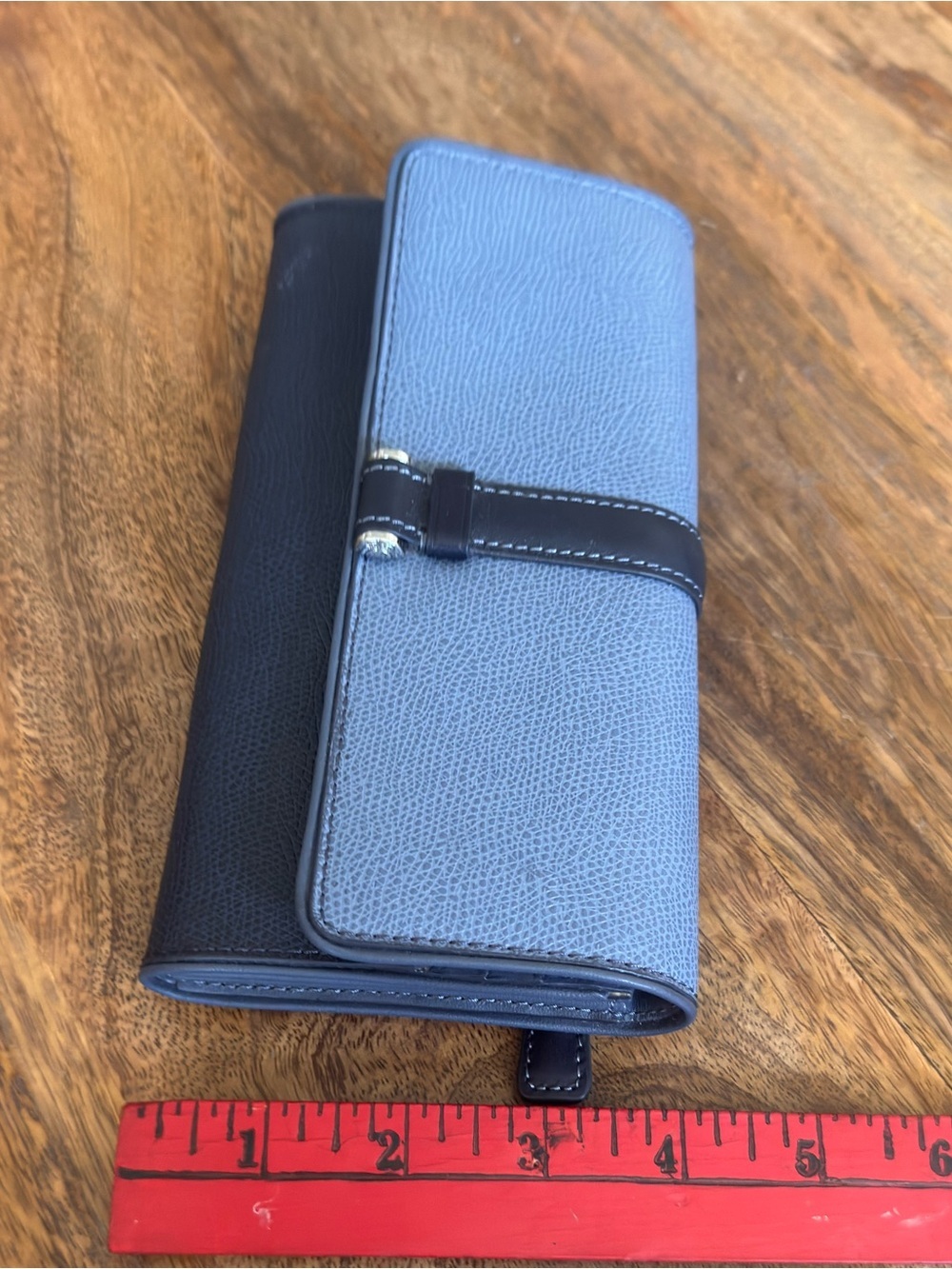 TUMI Continental Wallet Two-Tone Blue Leather Silver Hardware Navy Cornflower - Picture 9 of 10